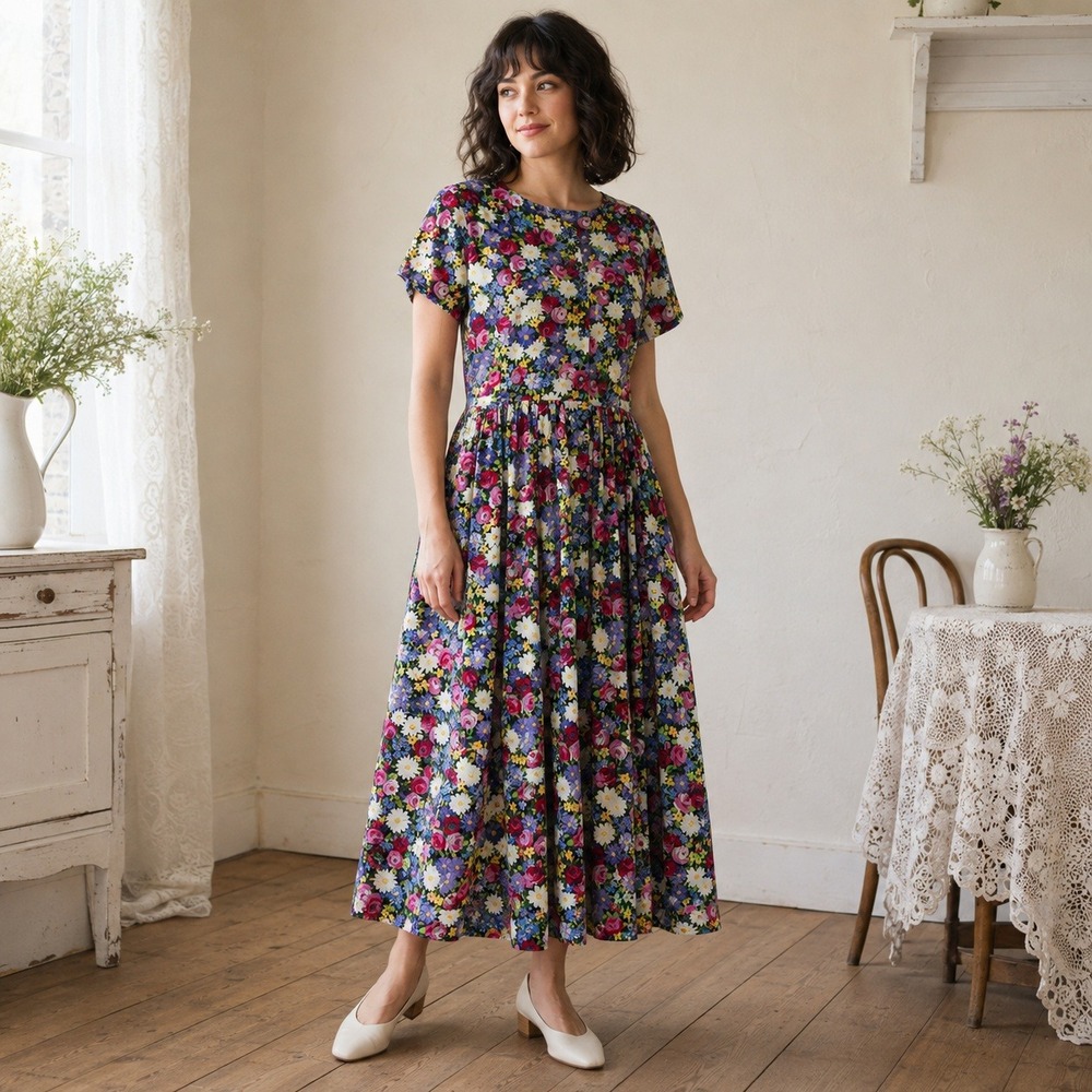 Bedford Fair Vintage Floral 14 Petite Dress Womens Short Sleeve‎ Cottagecore